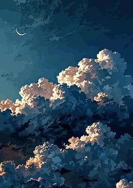 Night Sky with Clouds and Moon