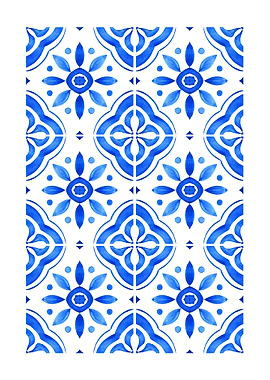 Blue and White Floral Tile Pattern