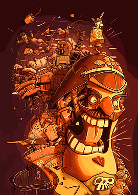 Cartoonish Character with Mechanical Elements