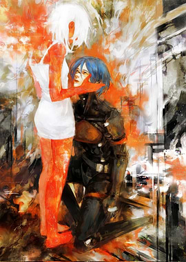 Abstract Couple Portrait in Orange and Blue