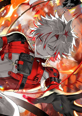 Anime Character in Fiery Background