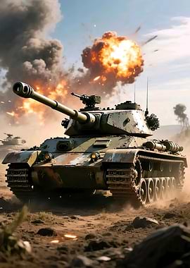 Tank in Action with Explosion