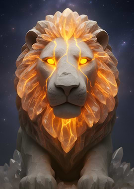 Crystal Lion with Glowing Eyes