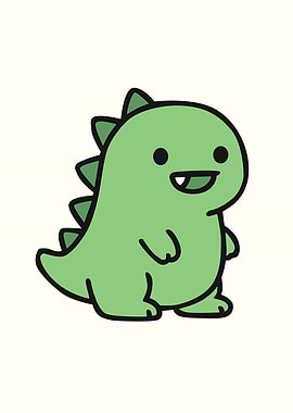 Cute Green Cartoon Dinosaur Illustration