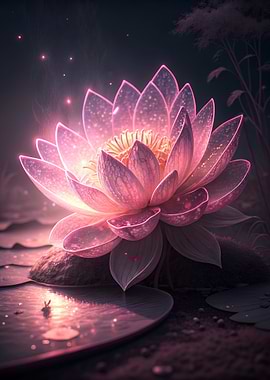 Glowing Pink Lotus Flower on Water