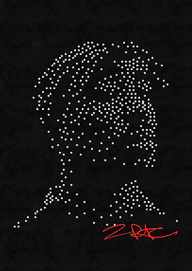 Abstract Portrait with Dots and Signature