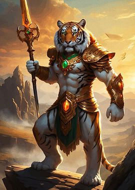 Anthropomorphic Tiger Warrior Golden Armor