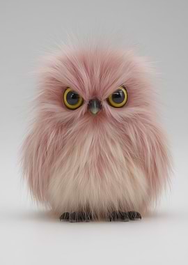 Fluffy Pink Owl with Yellow Eyes