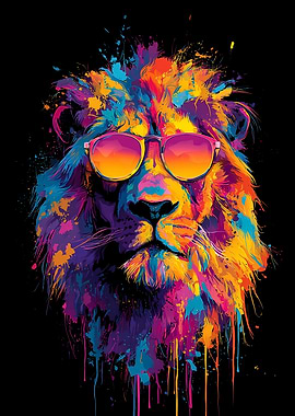 Colorful Lion with Sunglasses