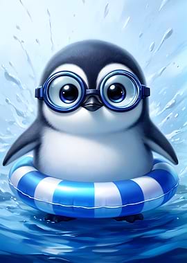 Cute Penguin with Glasses and Float