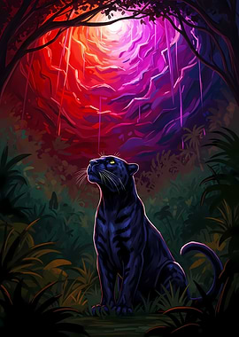 Black Panther in Colorful Jungle