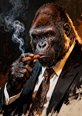 Gorilla in Suit Smoking Cigar