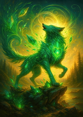 Emerald Wolf Howling at the Sky