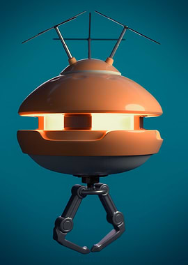 Orange Robot with Claw on Blue