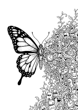 Butterfly and Doodle Art