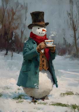 Snowman with Tea Cup Painting