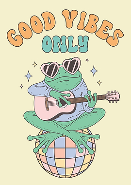 Funny Frog with Guitar Good Vibes Only