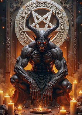 Devil with Pentagram and Fantasy Candles
