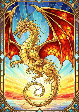 Golden Dragon Stained Glass Illustration