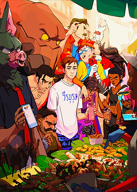 Crowded Street Food Market Illustration