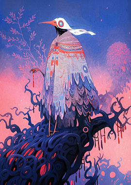 Mystical Bird Creature on Branch