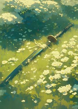 Katana in a field of flowers