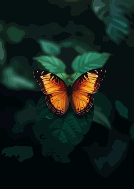 Orange Butterfly on Green Leaves