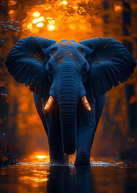 Blue Elephant in Orange Forest