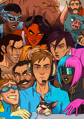 Crowded Comic Book Style Character Portrait