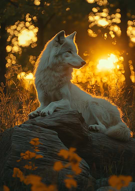 White Wolf in Golden Sunlight