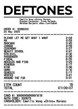 Deftones Receipt: A Musical Order