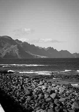 Black and White Rocky Beach Scene