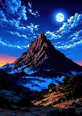 Mountain Landscape Under Moonlight
