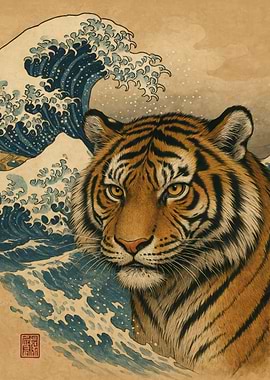 Tiger and Wave Japanese Art