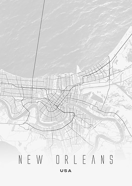 New Orleans, USA - Minimal City Map Poster, Detailed Street Pattern Wall Art