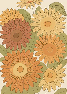 Retro Floral Pattern with Daisies