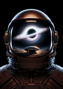 Astronaut with Black Hole Reflection