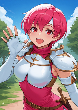 Anime Girl in Armor Waving Hello