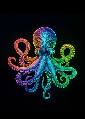 Colorful Octopus on Black Background