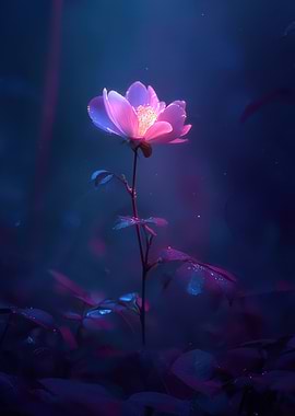 Glowing Pink Flower in Dark Setting