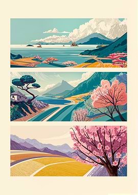 Spring Cherry Blossoms Landscape
