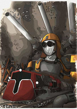 Steampunk Engineer with Train and Cannons