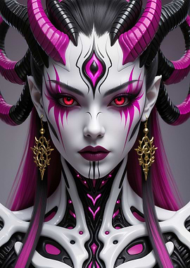 Horned Demon Woman Portrait