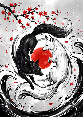 Fox Yin Yang Kitsune Japanese Art
