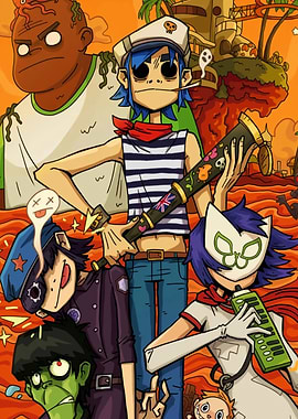 Gorillaz band members cartoon illustration