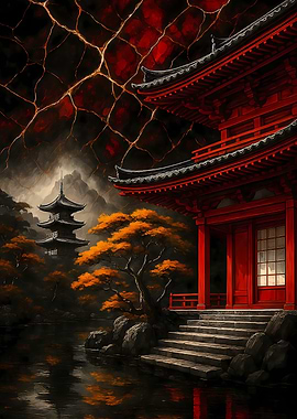 Abstract Fantasy #135 - Japanese Temple with Autumn Landscape