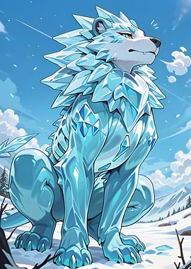 Ice Lion in Winter Landscape