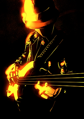 Fiery Musician Playing Bass Guitar