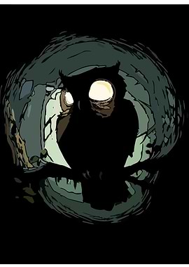 Stylized Owl in Dark Forest