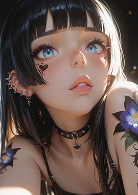 Anime Girl with Tattoos and Piercings